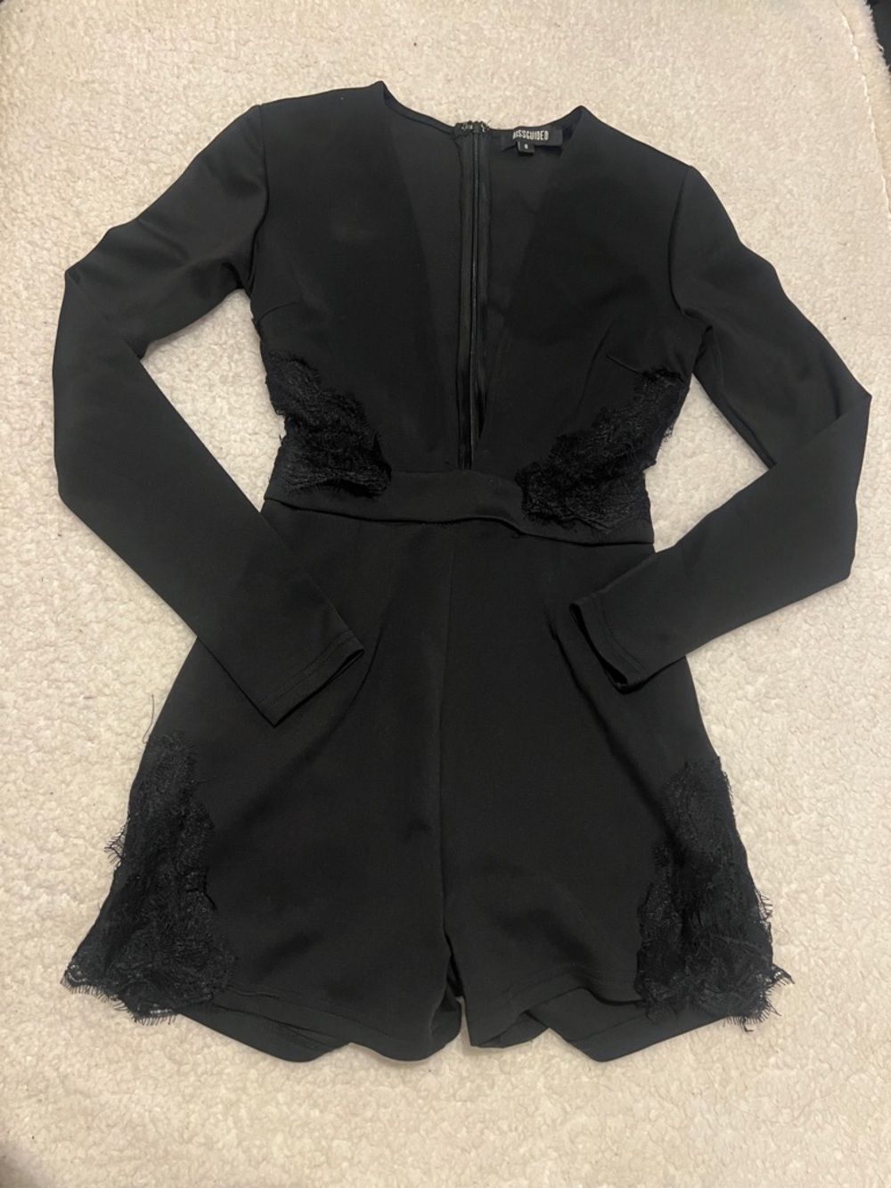 Missguided Black Long Sleeve Lace Trim Romper
